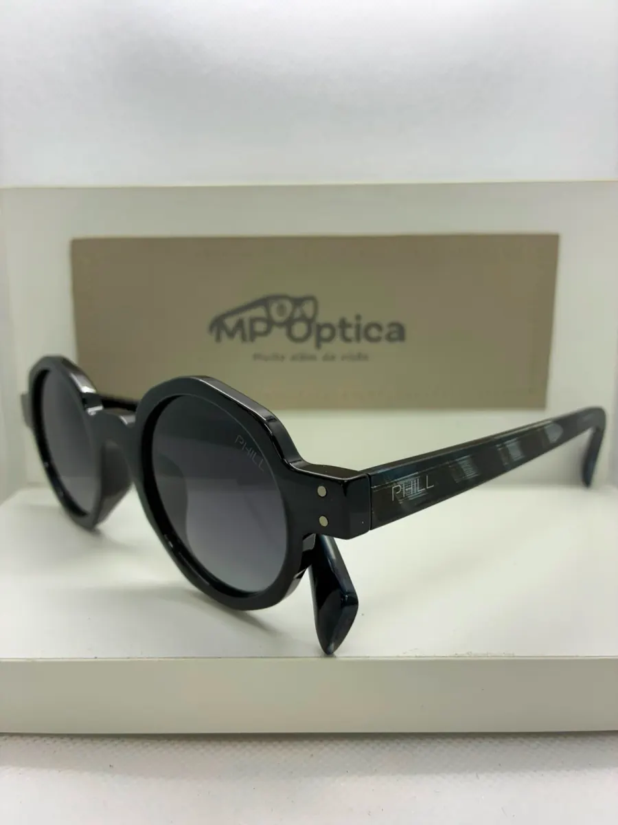 Óculos de sol redondo em acetato preto